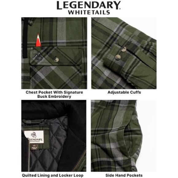 Mens Plaid Flannel Shirt Jacket Quilted Insulated Hooded Work Outdoors Coat - Picture 6 of 7